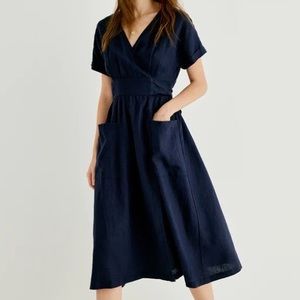 Grae Cove Navy Linen Wrap Midi Dress